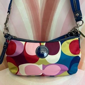 Coach Multi Color Signature C Satin
Shoulder Handbag Purse